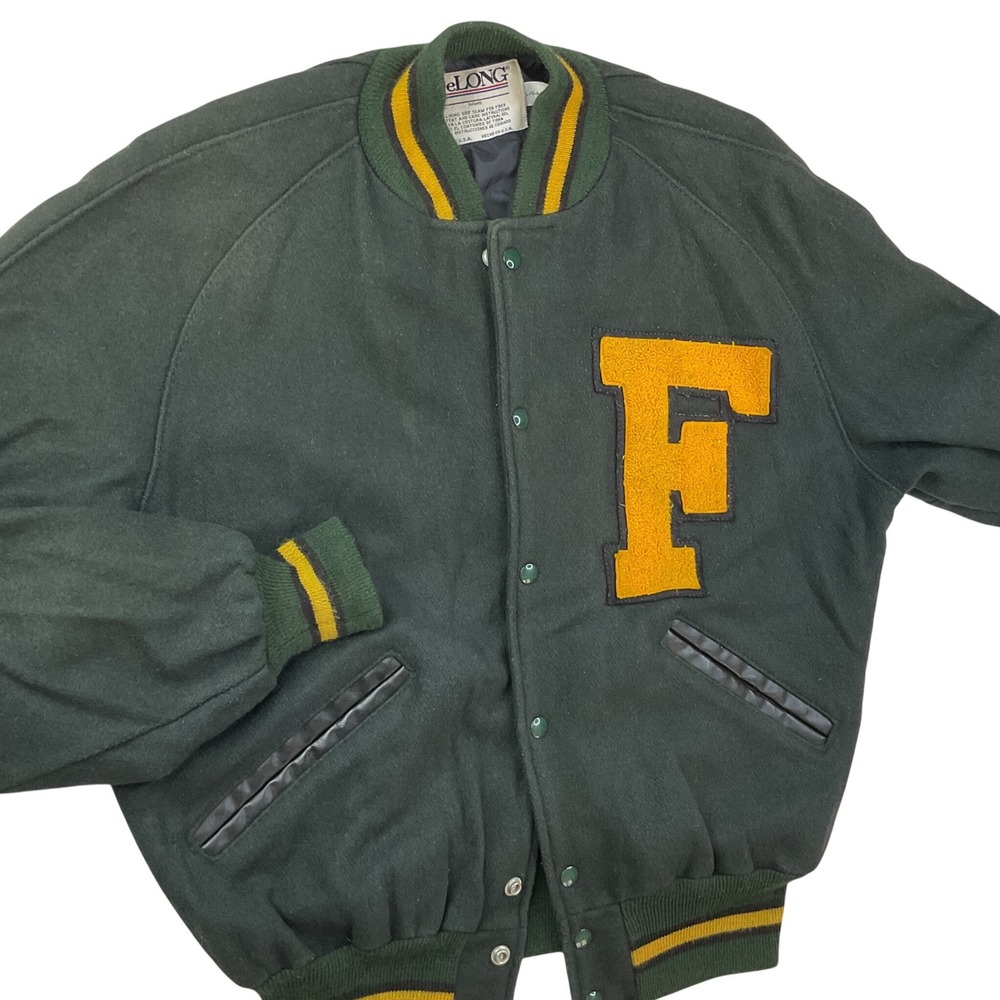 Vintage DeLONG Varsity Jacket Mens Large Wool Letterman F Patch Made in USA